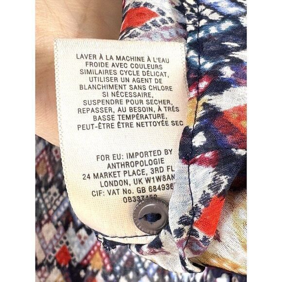 Anthropologie Vanessa Virginia Boho 3/4 Sleeve Multicolor Blouse Sz 2P EUC - Picture 8 of 12